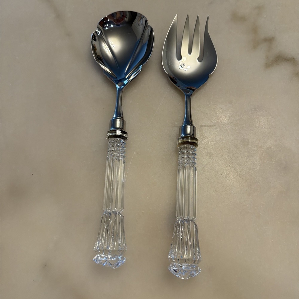 Reed & Barton Stainless & Glass/Crystal Handle 2 Piece Salad Serving Utensils